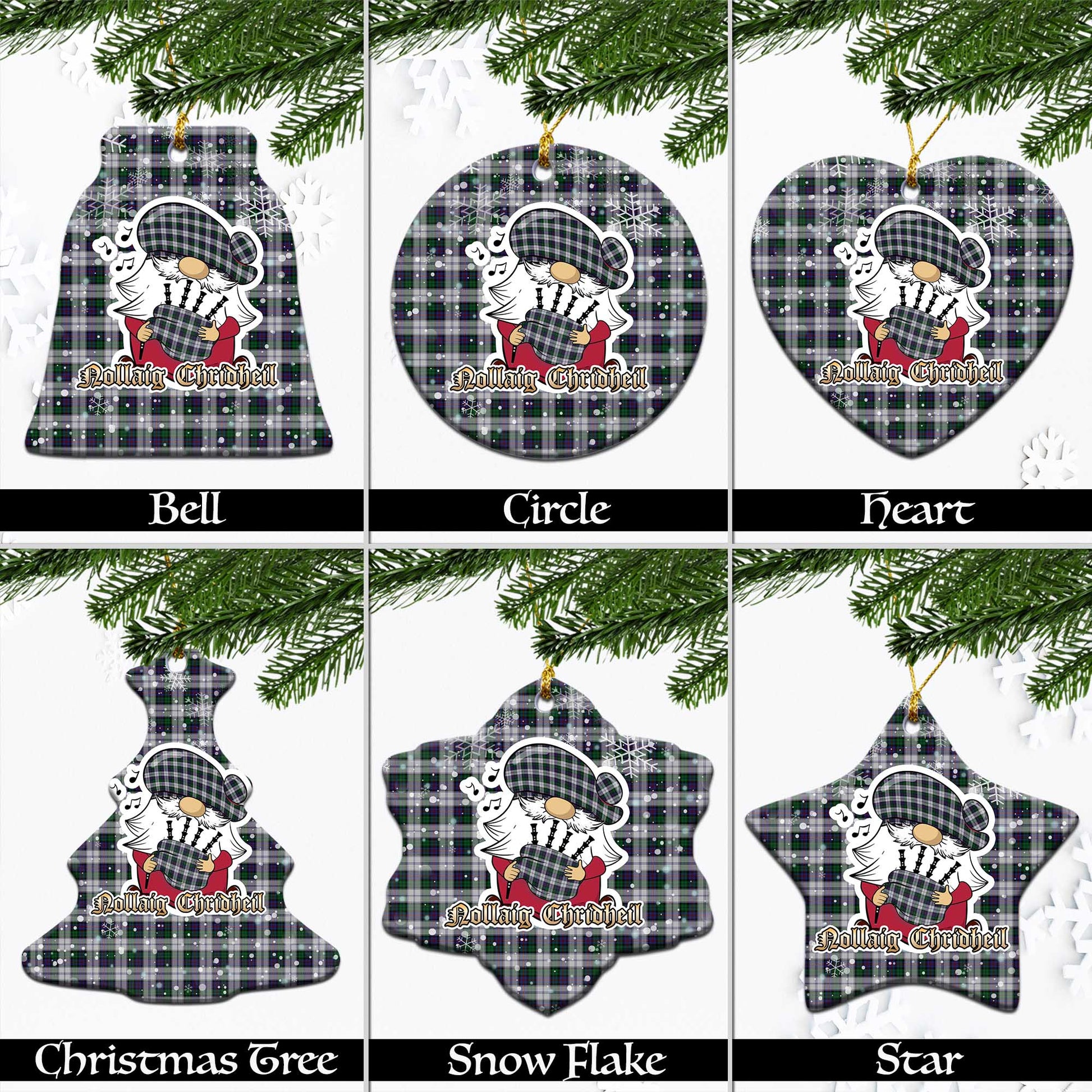 Campbell of Cawdor Dress Tartan Christmas Ornaments with Scottish Gnome Playing Bagpipes Ceramic - Tartanvibesclothing