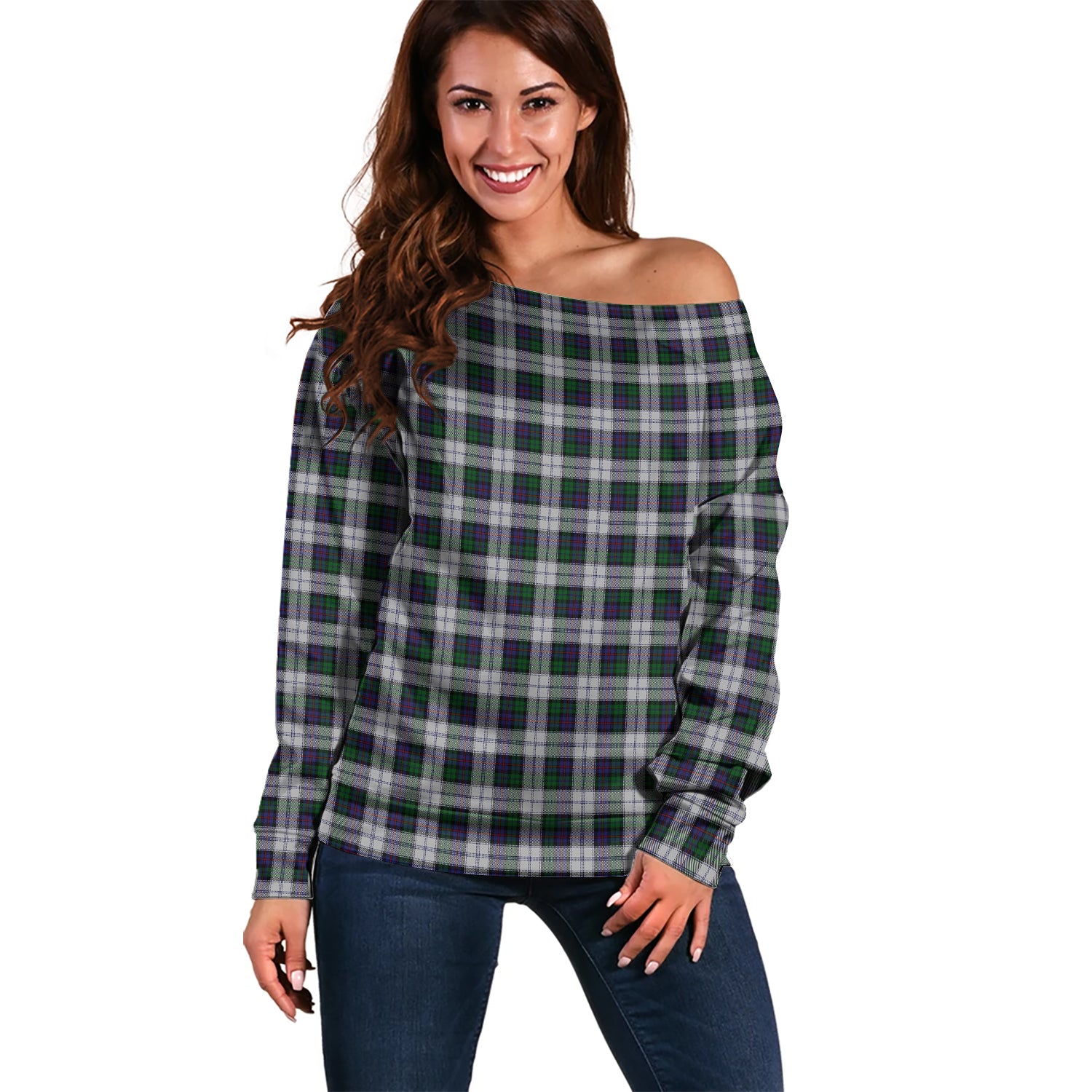 Campbell of Cawdor Dress Tartan Off Shoulder Women Sweater Women - Tartanvibesclothing