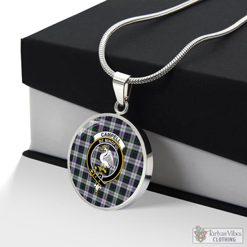 Campbell of Cawdor Dress Tartan Circle Necklace with Family Crest