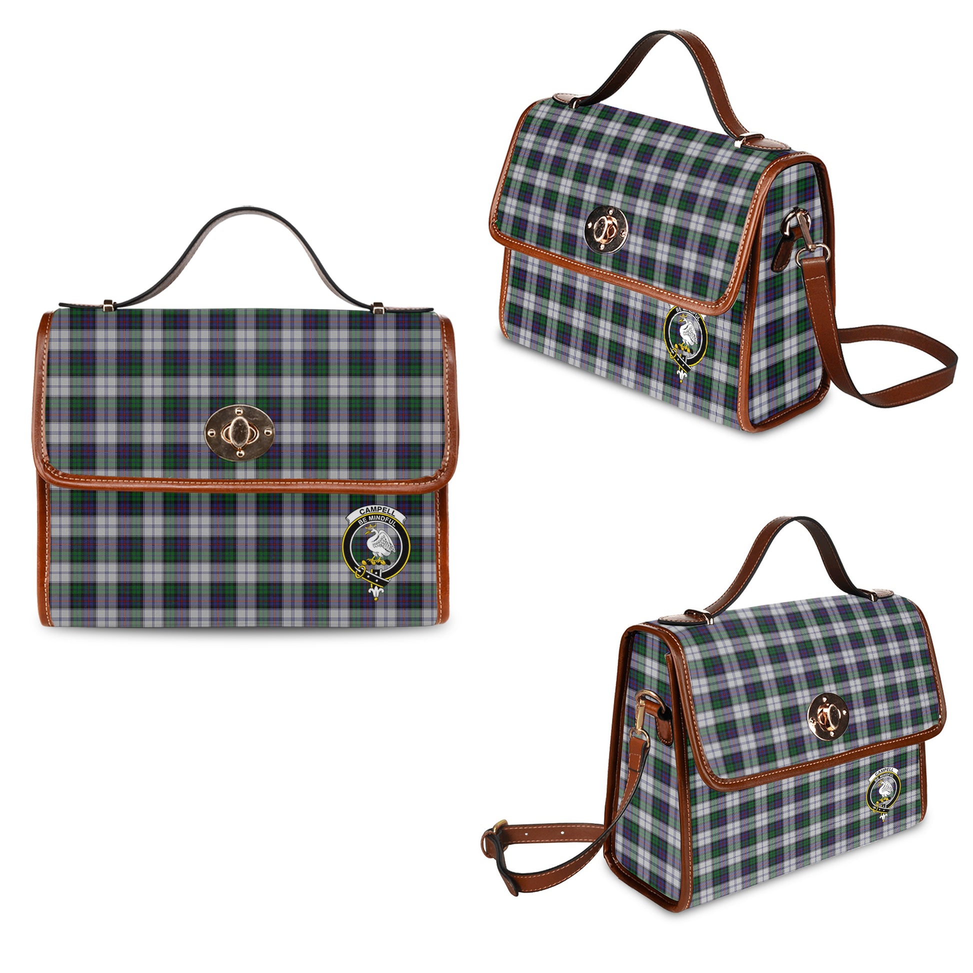 campbell-of-cawdor-dress-tartan-leather-strap-waterproof-canvas-bag-with-family-crest