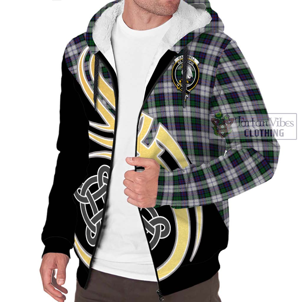 Campbell of Cawdor Dress Tartan Sherpa Hoodie with Family Crest and Celtic Symbol Style - Tartan Vibes Clothing