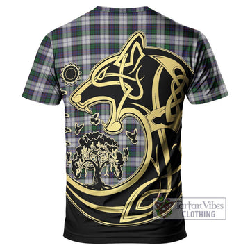 Campbell of Cawdor Dress Tartan T-Shirt with Family Crest Celtic Wolf Style