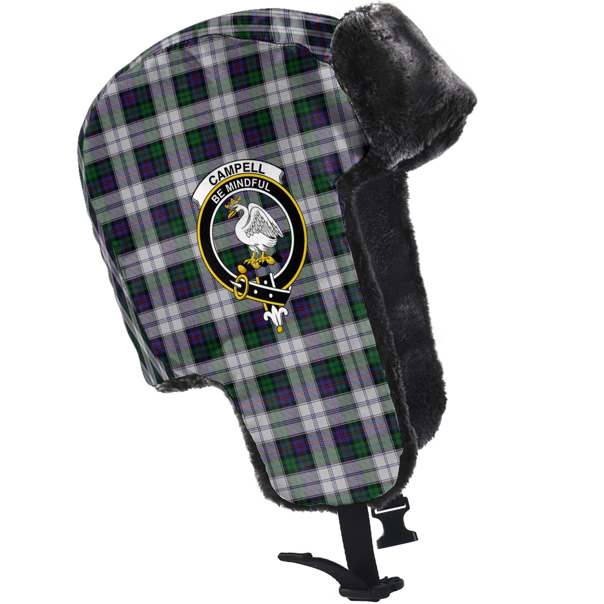 Campbell of Cawdor Dress Tartan Winter Trapper Hat with Family Crest - Tartanvibesclothing