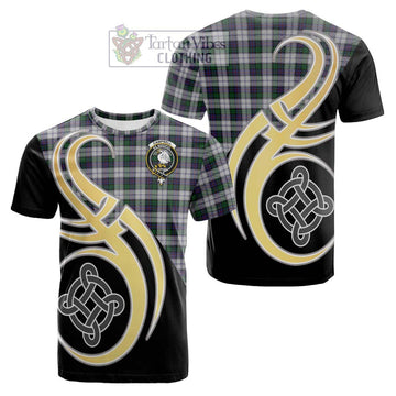 Campbell of Cawdor Dress Tartan Cotton T-shirt with Family Crest and Celtic Symbol Style