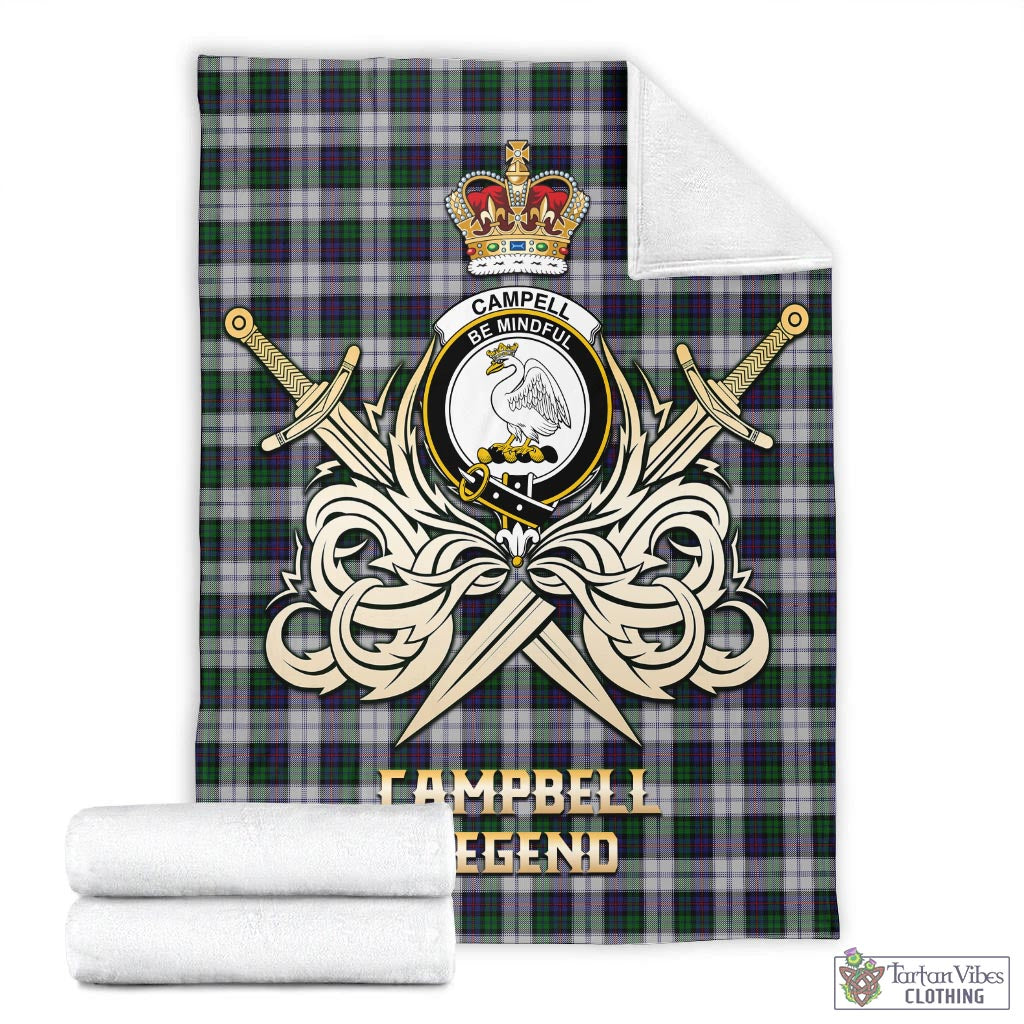 Tartan Vibes Clothing Campbell of Cawdor Dress Tartan Blanket with Clan Crest and the Golden Sword of Courageous Legacy