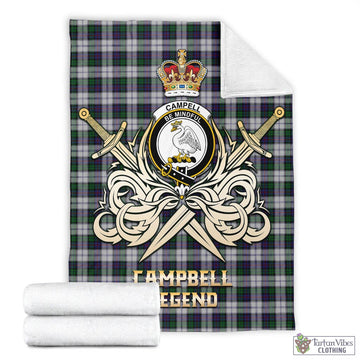 Campbell of Cawdor Dress Tartan Blanket with Clan Crest and the Golden Sword of Courageous Legacy