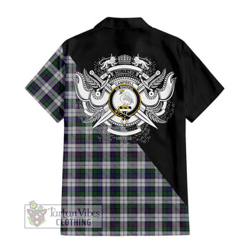 Campbell of Cawdor Dress Tartan Short Sleeve Button Shirt with Family Crest and Military Logo Style