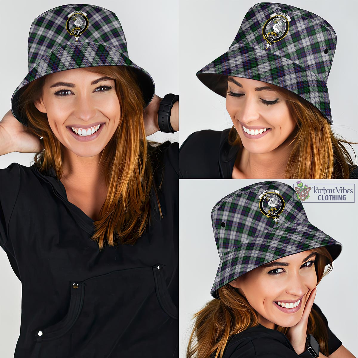 Tartan Vibes Clothing Campbell of Cawdor Dress Tartan Bucket Hat with Family Crest