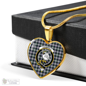 Campbell of Cawdor Dress Tartan Heart Necklace with Family Crest