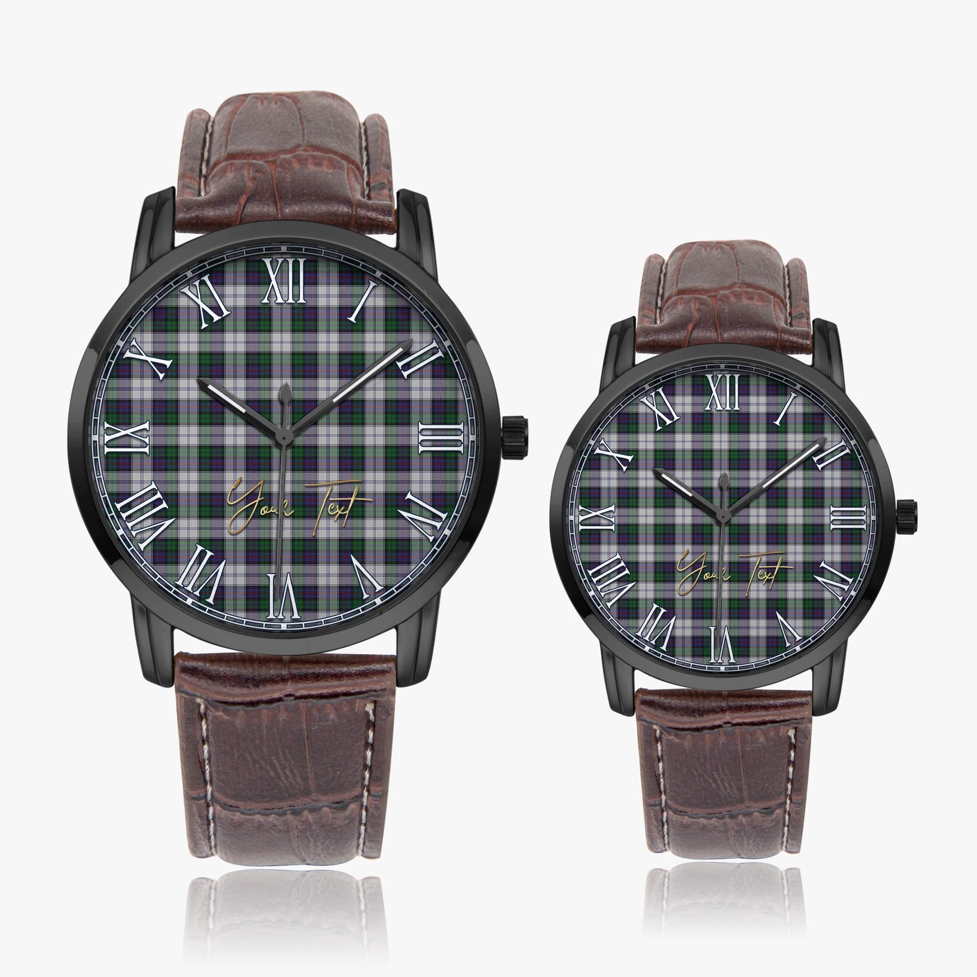 Campbell of Cawdor Dress Tartan Personalized Your Text Leather Trap Quartz Watch Wide Type Black Case With Brown Leather Strap - Tartanvibesclothing