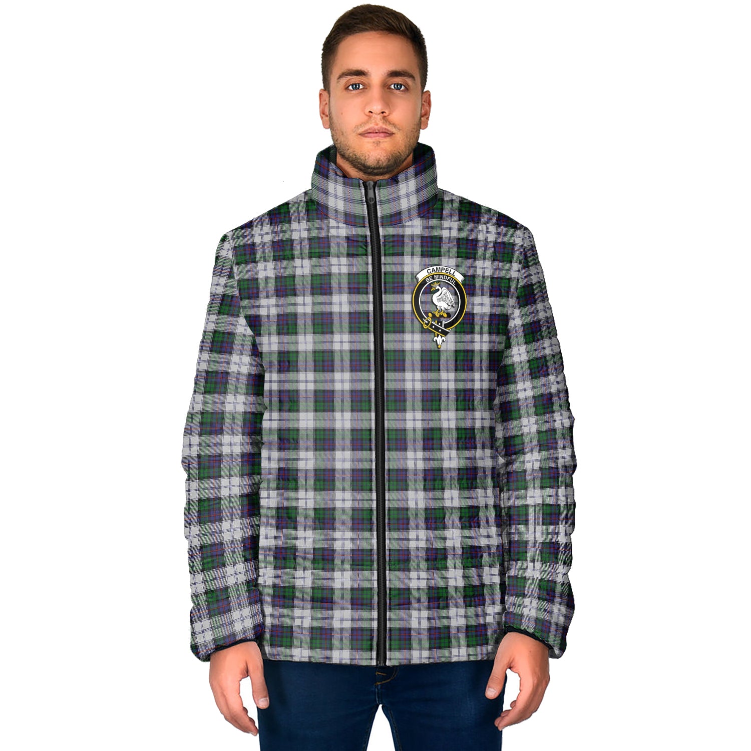 Campbell of Cawdor Dress Tartan Padded Jacket with Family Crest - Tartan Vibes Clothing