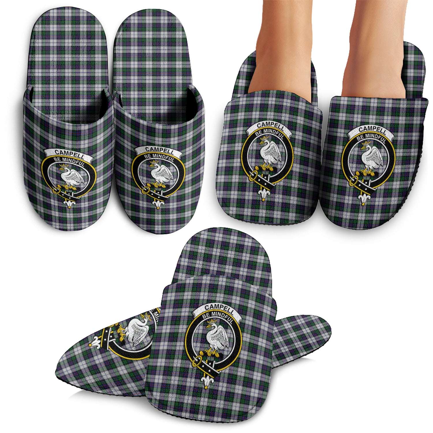 Campbell of Cawdor Dress Tartan Home Slippers with Family Crest - Tartanvibesclothing