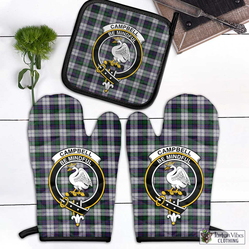 Campbell of Cawdor Dress Tartan Combo Oven Mitt & Pot-Holder with Family Crest Combo 1 Oven Mitt & 1 Pot-Holder Black - Tartan Vibes Clothing