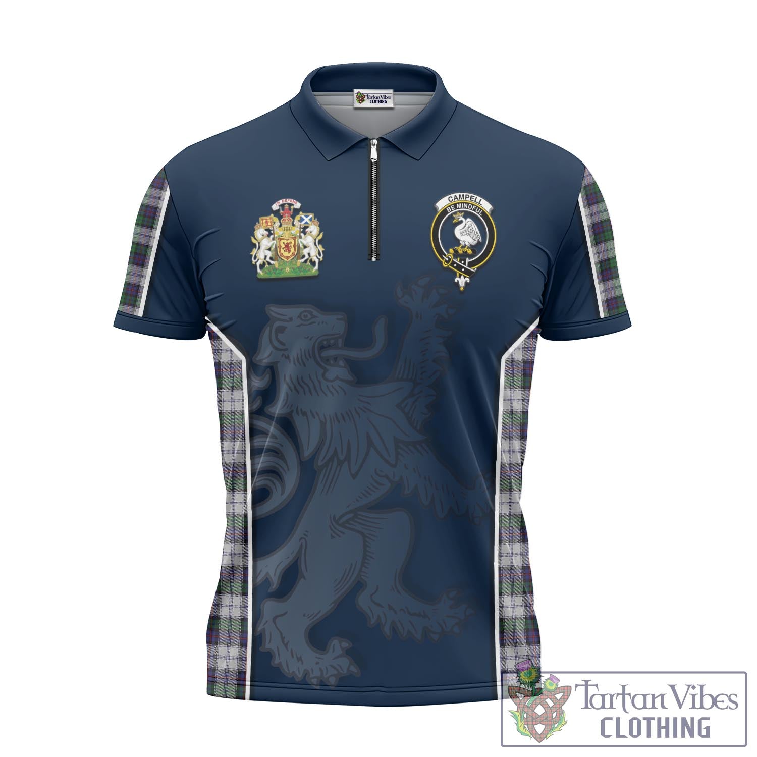 Tartan Vibes Clothing Campbell of Cawdor Dress Tartan Zipper Polo Shirt with Family Crest and Lion Rampant Vibes Sport Style