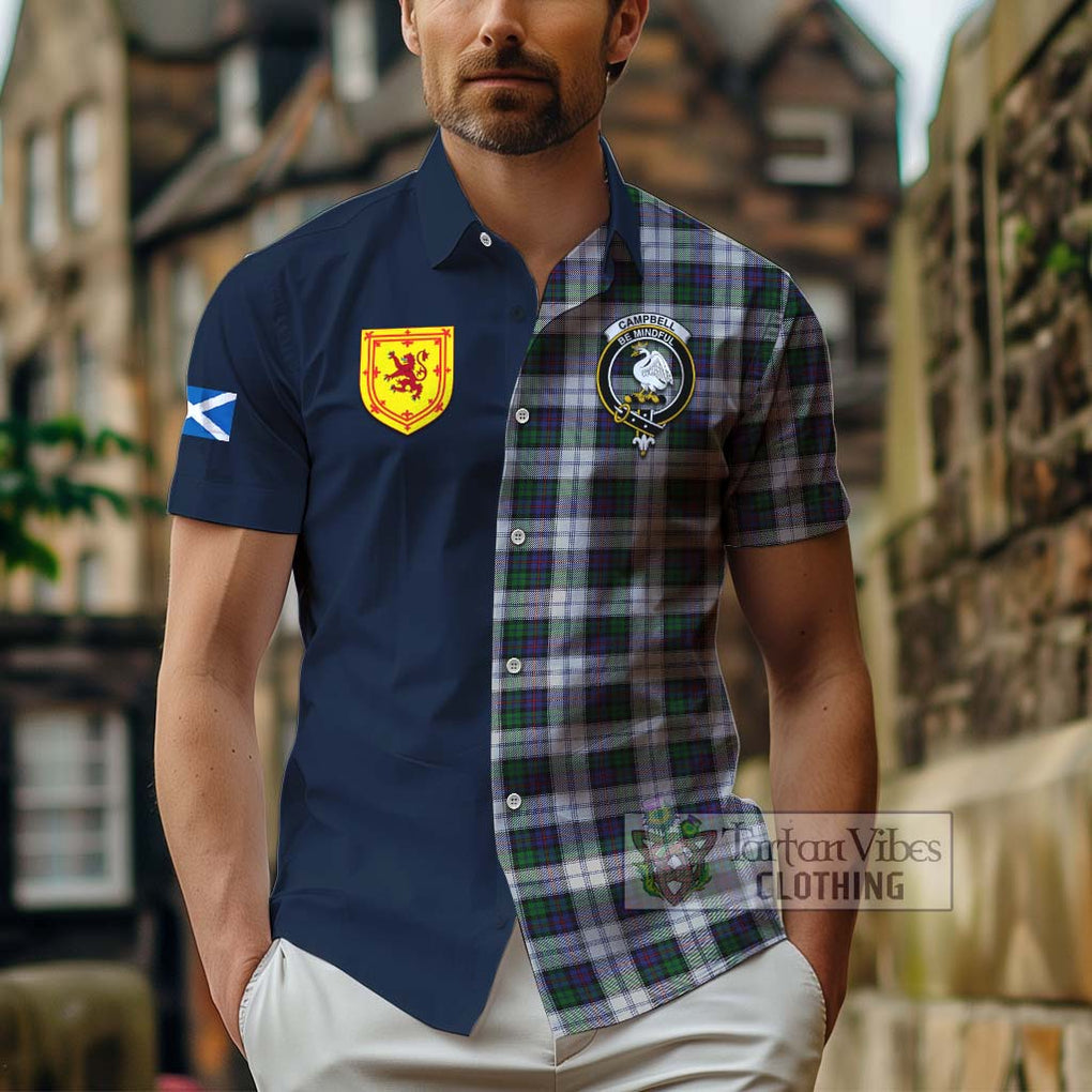 Tartan Vibes Clothing Campbell of Cawdor Dress Tartan Short Sleeve Button Shirt with Scottish Lion Royal Arm Half Style