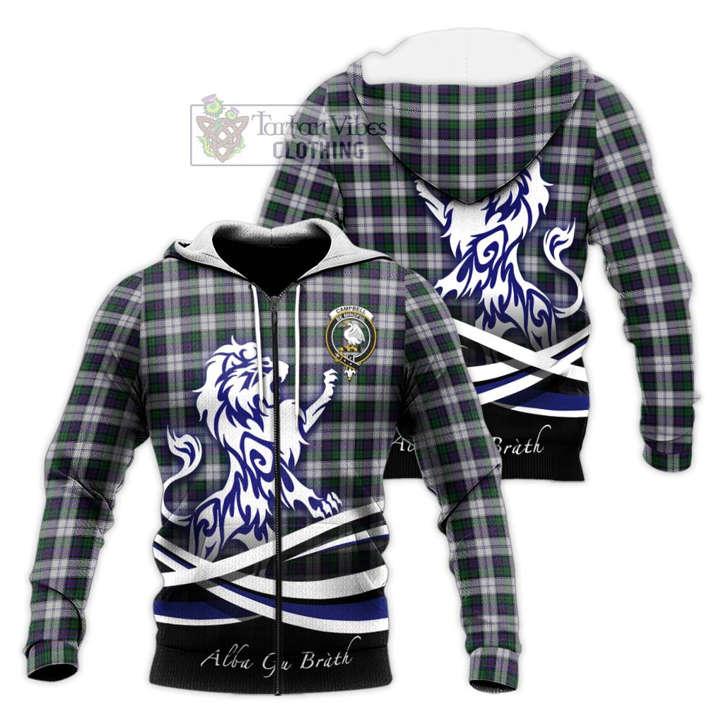 Campbell of Cawdor Dress Tartan Knitted Hoodie with Alba Gu Brath Regal Lion Emblem Unisex Knitted Zip Hoodie - Tartanvibesclothing Shop