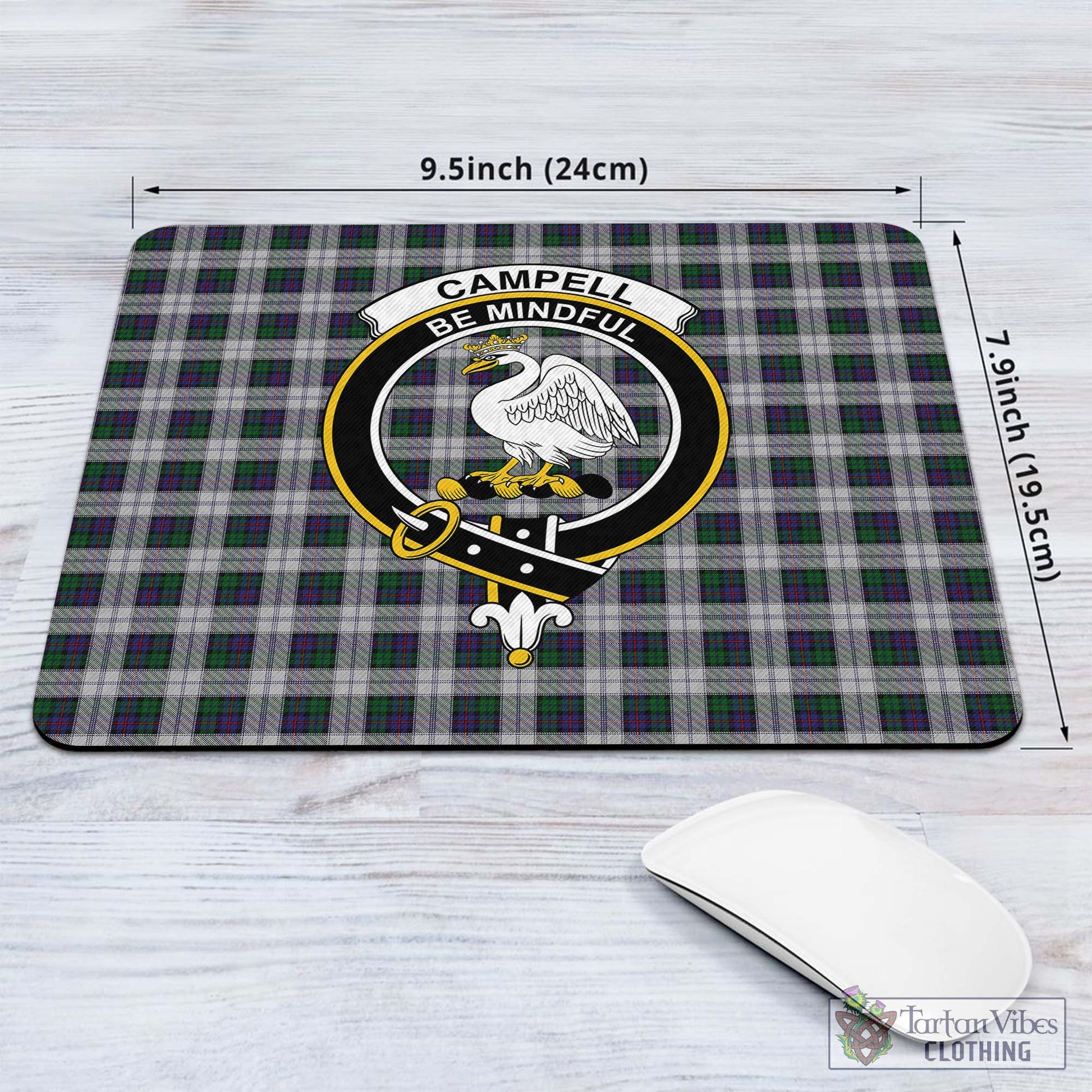 Tartan Vibes Clothing Campbell of Cawdor Dress Tartan Mouse Pad with Family Crest