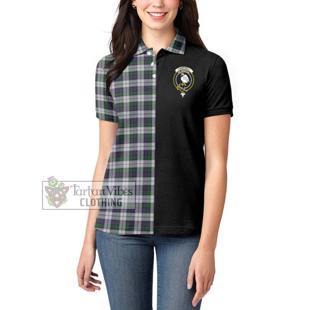 Campbell of Cawdor Dress Tartan Women's Polo Shirt with Family Crest and Half Of Me Style - Tartanvibesclothing Shop