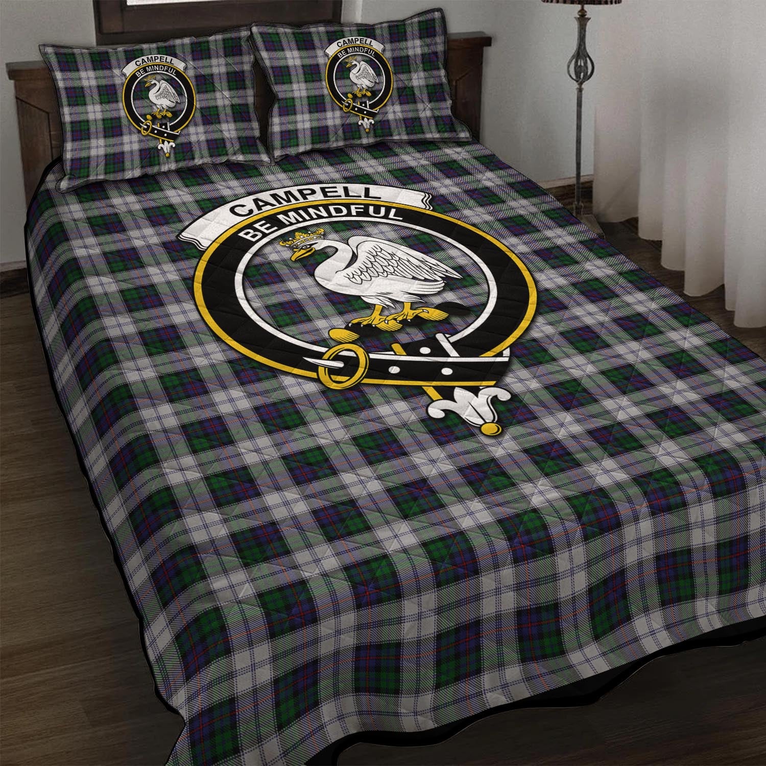 Campbell of Cawdor Dress Tartan Quilt Bed Set with Family Crest - Tartan Vibes Clothing