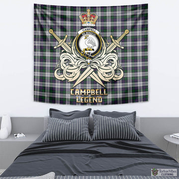 Campbell of Cawdor Dress Tartan Tapestry with Clan Crest and the Golden Sword of Courageous Legacy