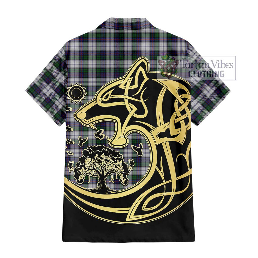 Campbell of Cawdor Dress Tartan Short Sleeve Button Shirt with Family Crest Celtic Wolf Style - Tartan Vibes Clothing