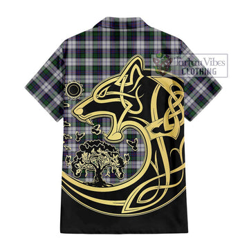 Campbell of Cawdor Dress Tartan Short Sleeve Button Shirt with Family Crest Celtic Wolf Style