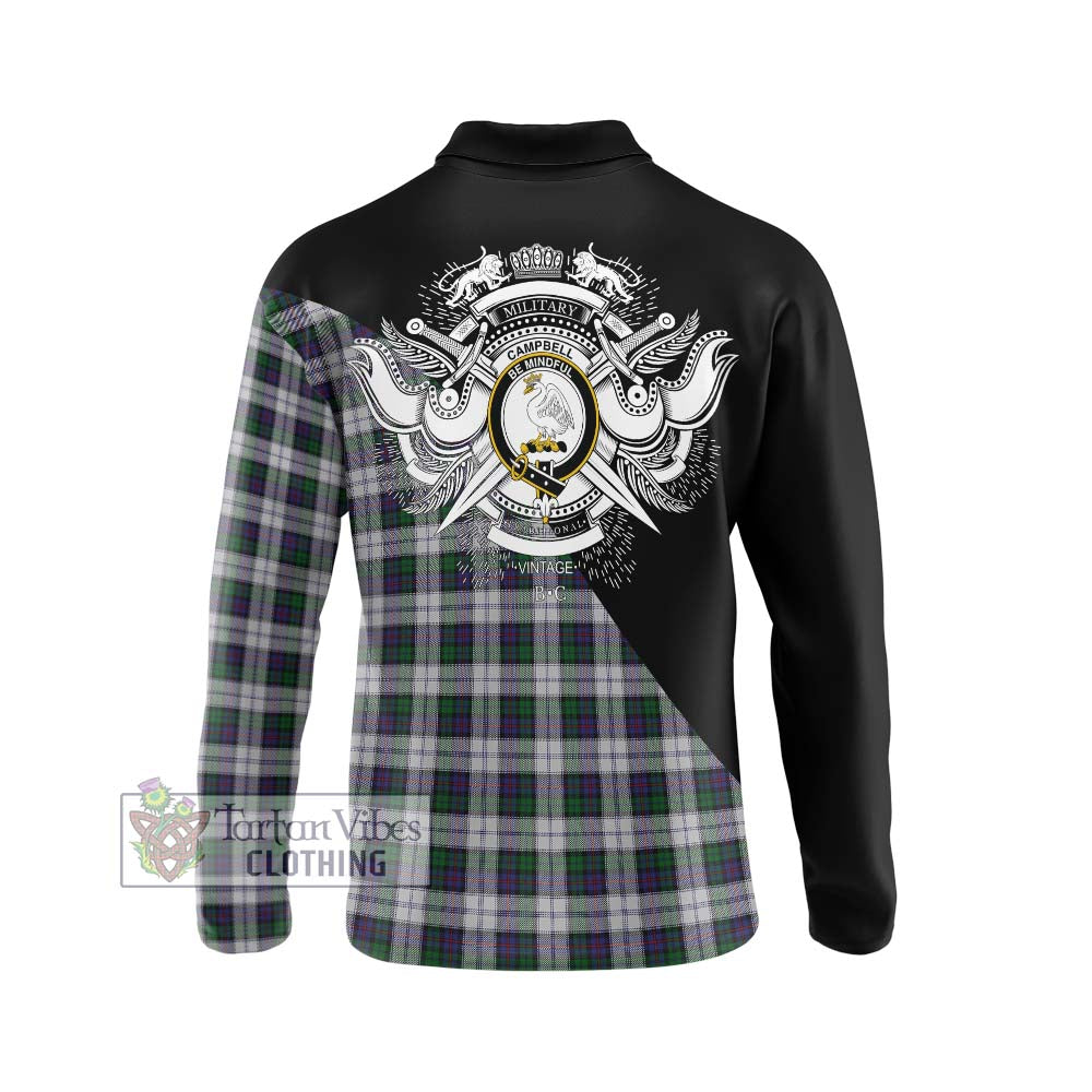 Campbell of Cawdor Dress Tartan Long Sleeve Polo Shirt with Family Crest and Military Logo Style - Tartanvibesclothing Shop