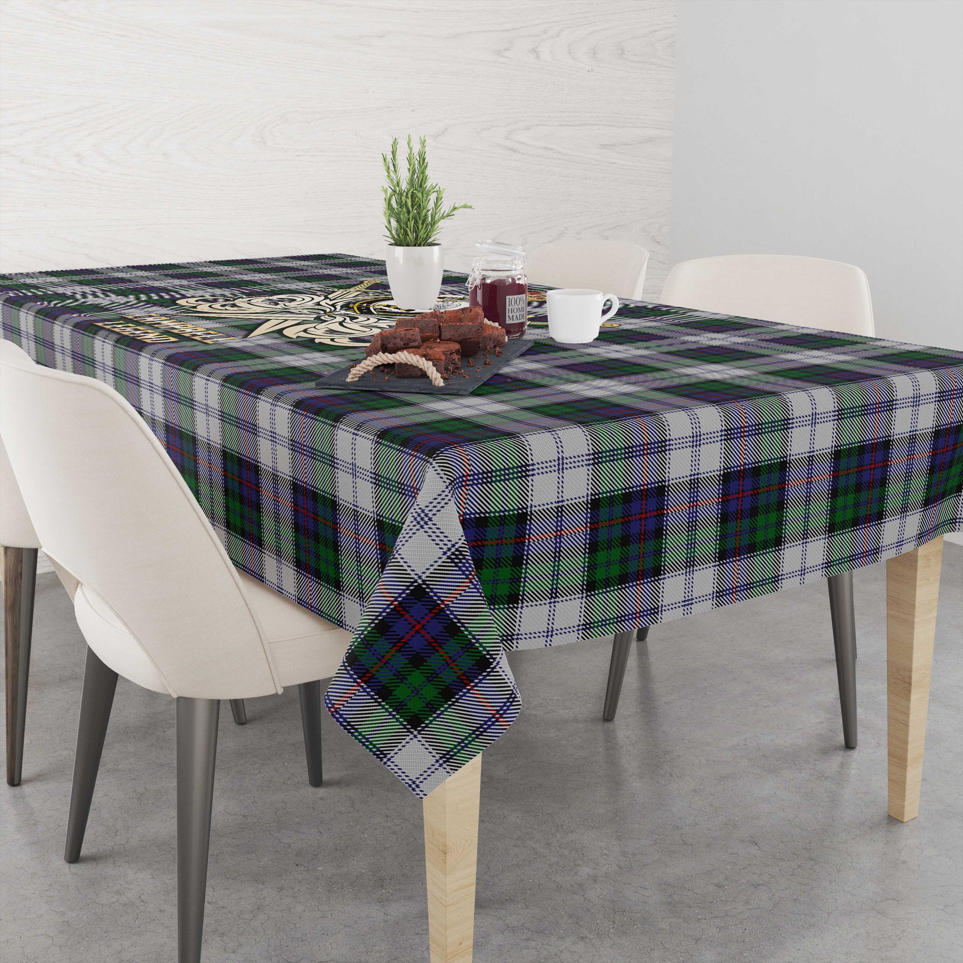 Tartan Vibes Clothing Campbell of Cawdor Dress Tartan Tablecloth with Clan Crest and the Golden Sword of Courageous Legacy