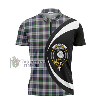 Campbell of Cawdor Dress Tartan Zipper Polo Shirt with Family Crest Circle Style