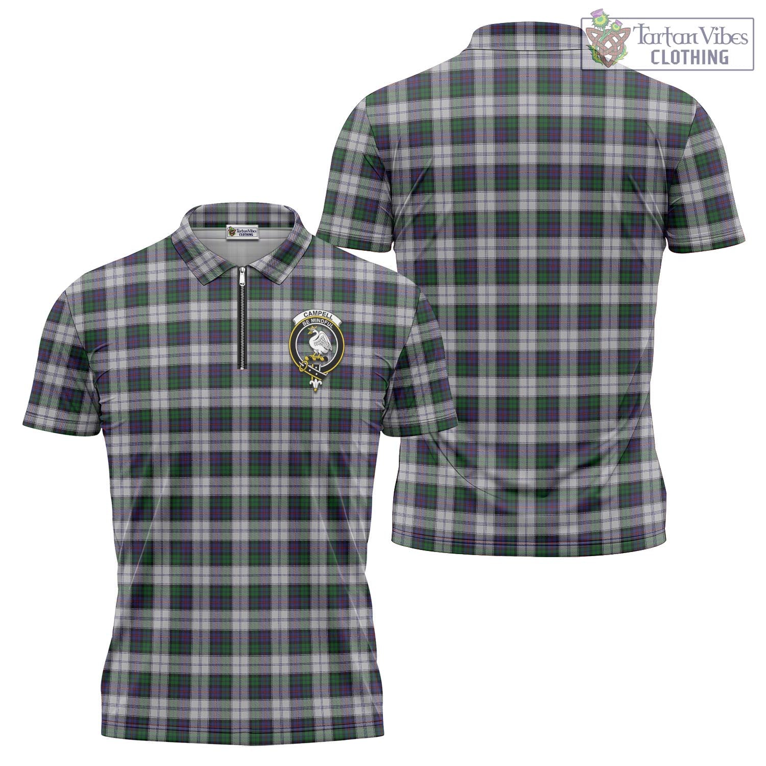 Tartan Vibes Clothing Campbell of Cawdor Dress Tartan Zipper Polo Shirt with Family Crest