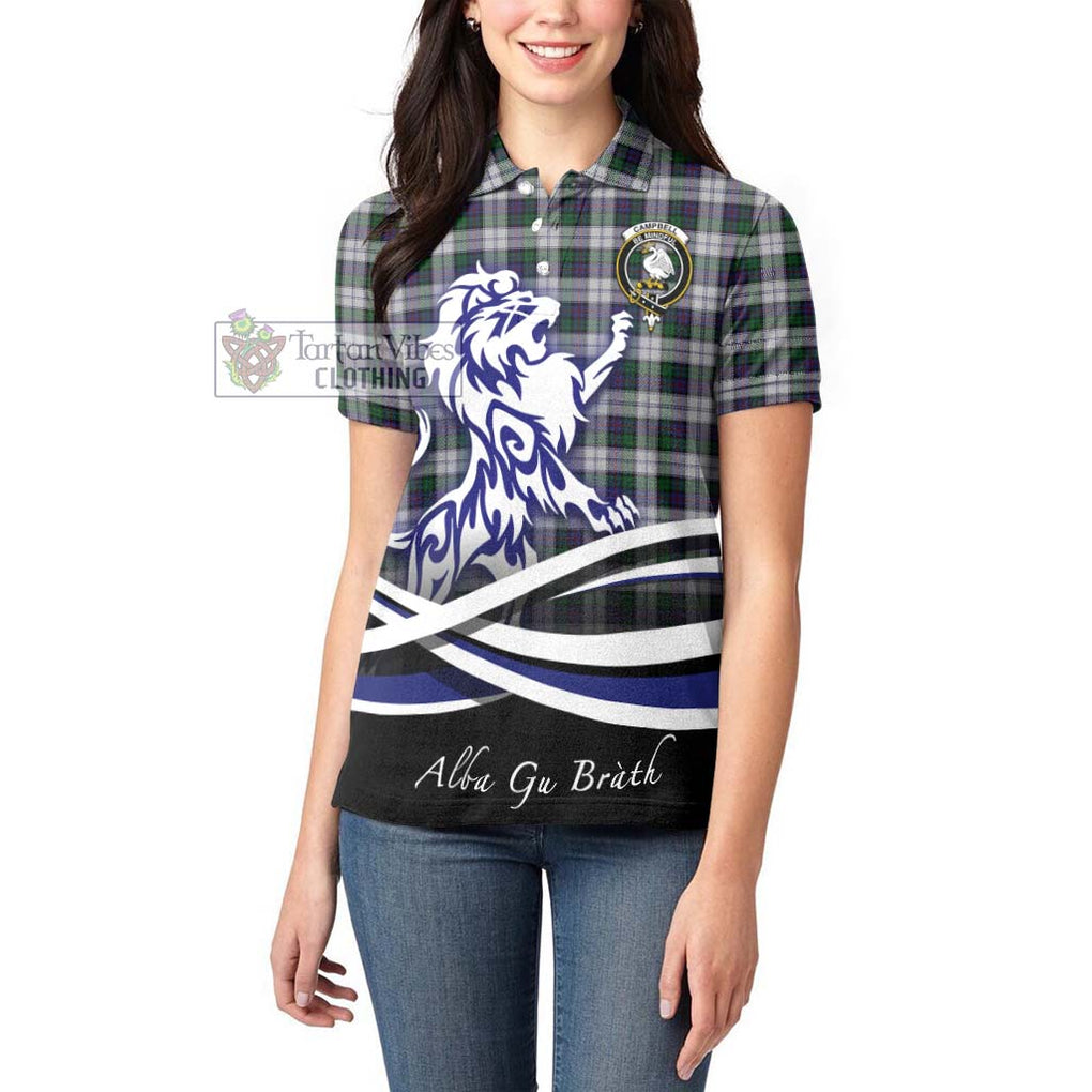 Campbell of Cawdor Dress Tartan Women's Polo Shirt with Alba Gu Brath Regal Lion Emblem - Tartanvibesclothing Shop