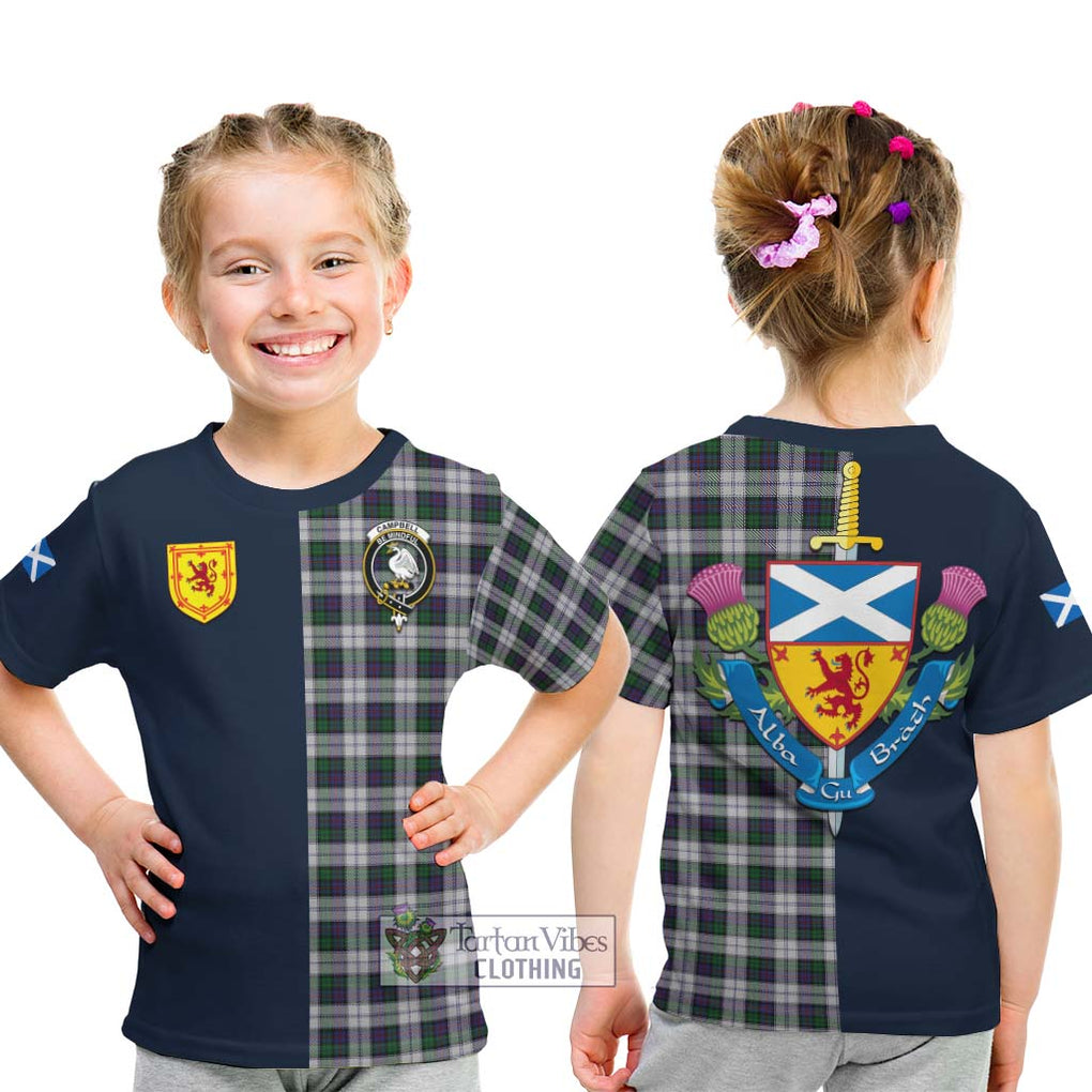 Tartan Vibes Clothing Campbell of Cawdor Dress Tartan Kid T-Shirt with Scottish Lion Royal Arm Half Style