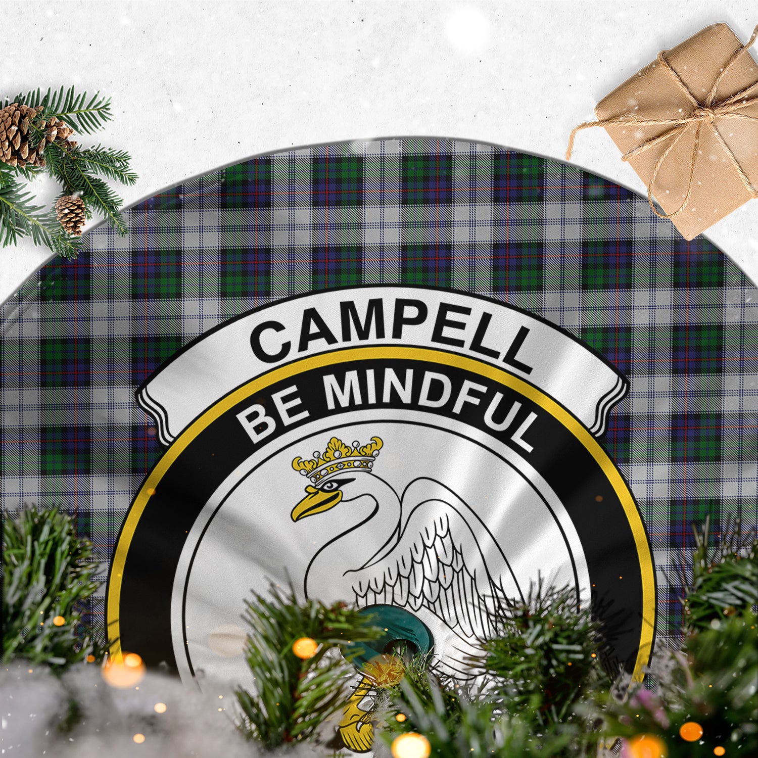 Campbell of Cawdor Dress Tartan Christmas Tree Skirt with Family Crest - Tartanvibesclothing