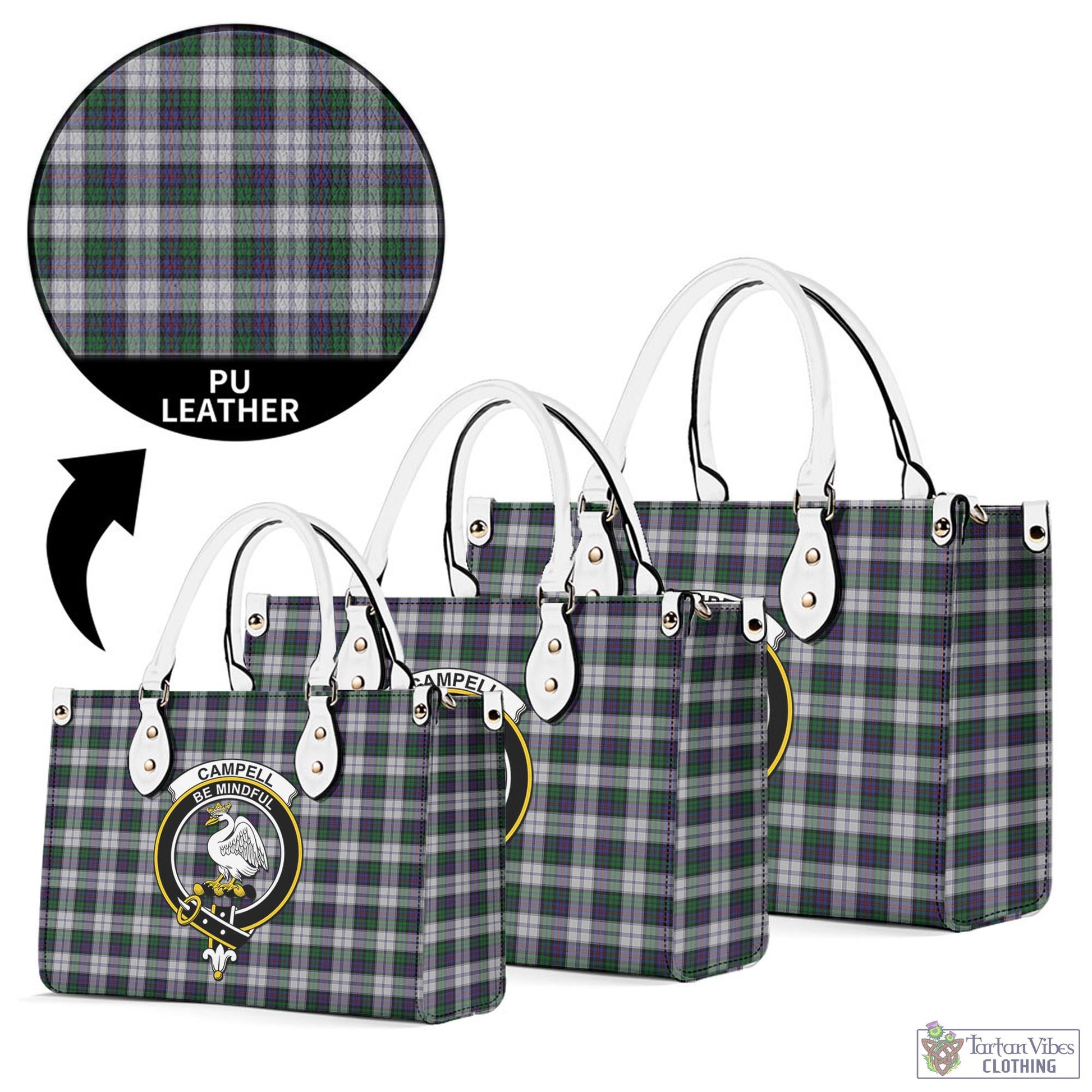 Tartan Vibes Clothing Campbell of Cawdor Dress Tartan Luxury Leather Handbags with Family Crest