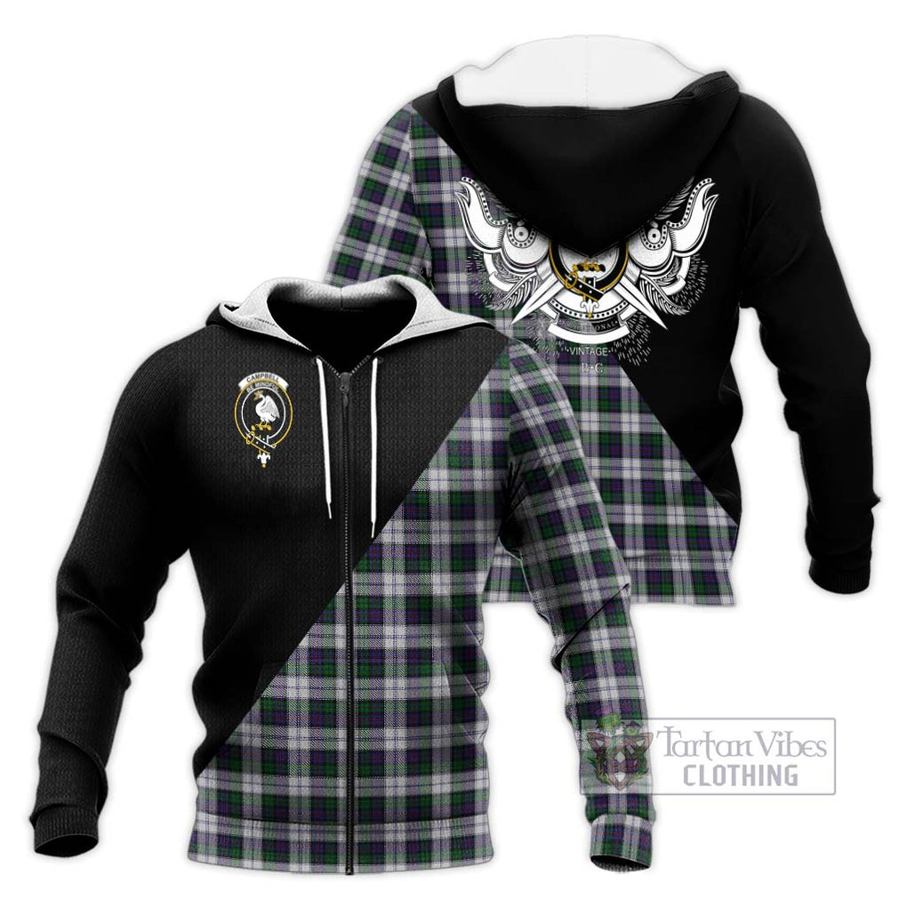 Campbell of Cawdor Dress Tartan Knitted Hoodie with Family Crest and Military Logo Style Unisex Knitted Zip Hoodie - Tartanvibesclothing Shop