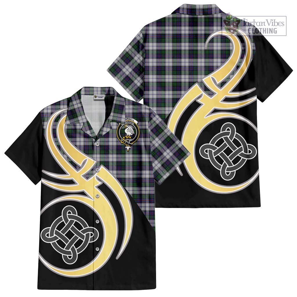 Campbell of Cawdor Dress Tartan Short Sleeve Button Shirt with Family Crest and Celtic Symbol Style - Tartan Vibes Clothing