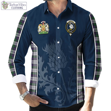 Campbell of Cawdor Dress Tartan Long Sleeve Button Up Shirt with Family Crest and Scottish Thistle Vibes Sport Style