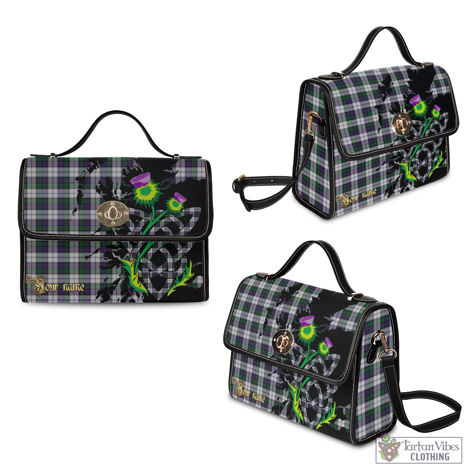 Tartan Vibes Clothing Campbell of Cawdor Dress Tartan Waterproof Canvas Bag with Scotland Map and Thistle Celtic Accents