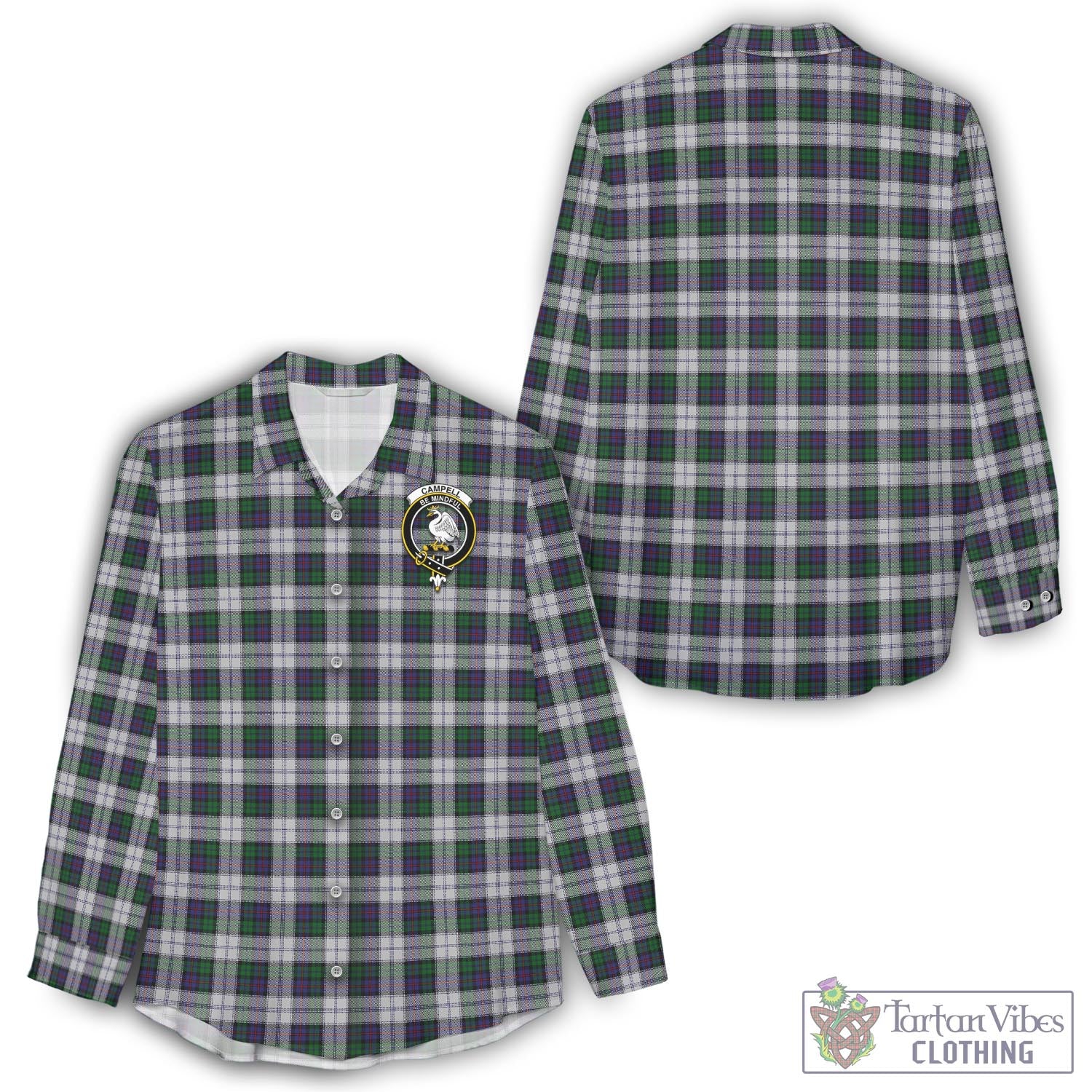 Tartan Vibes Clothing Campbell of Cawdor Dress Tartan Womens Casual Shirt with Family Crest