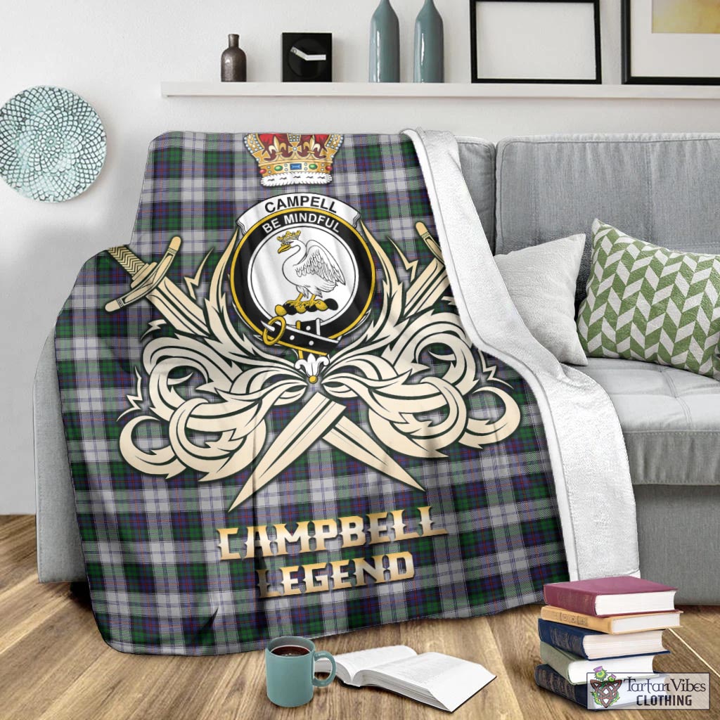 Tartan Vibes Clothing Campbell of Cawdor Dress Tartan Blanket with Clan Crest and the Golden Sword of Courageous Legacy