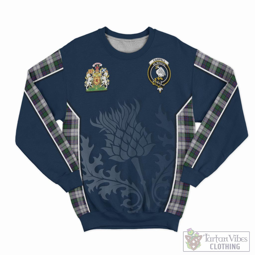 Tartan Vibes Clothing Campbell of Cawdor Dress Tartan Sweatshirt with Family Crest and Scottish Thistle Vibes Sport Style