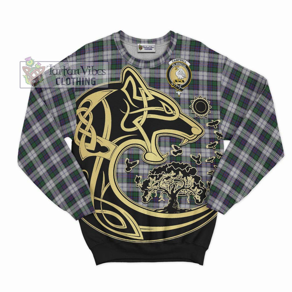 Campbell of Cawdor Dress Tartan Sweatshirt with Family Crest Celtic Wolf Style - Tartan Vibes Clothing