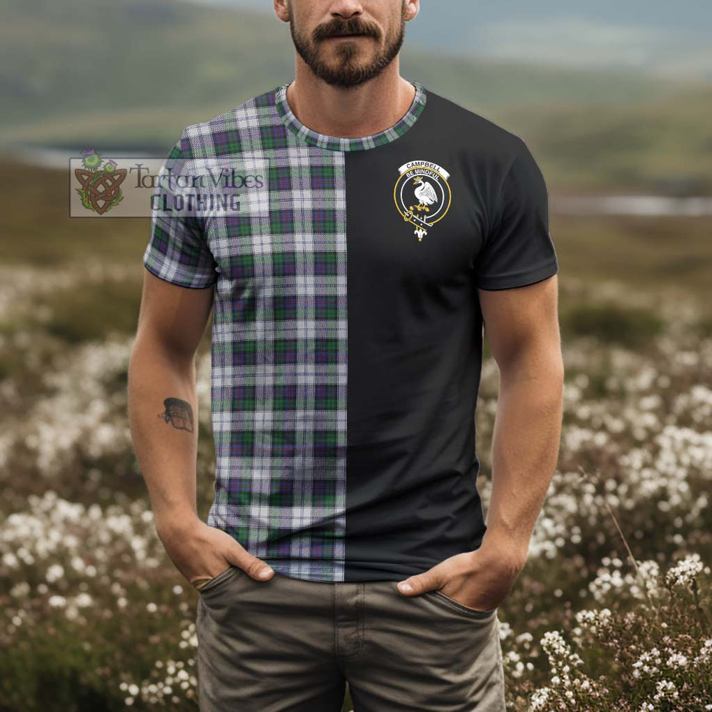 Campbell of Cawdor Dress Tartan T-Shirt with Family Crest and Half Of Me Style - Tartanvibesclothing Shop