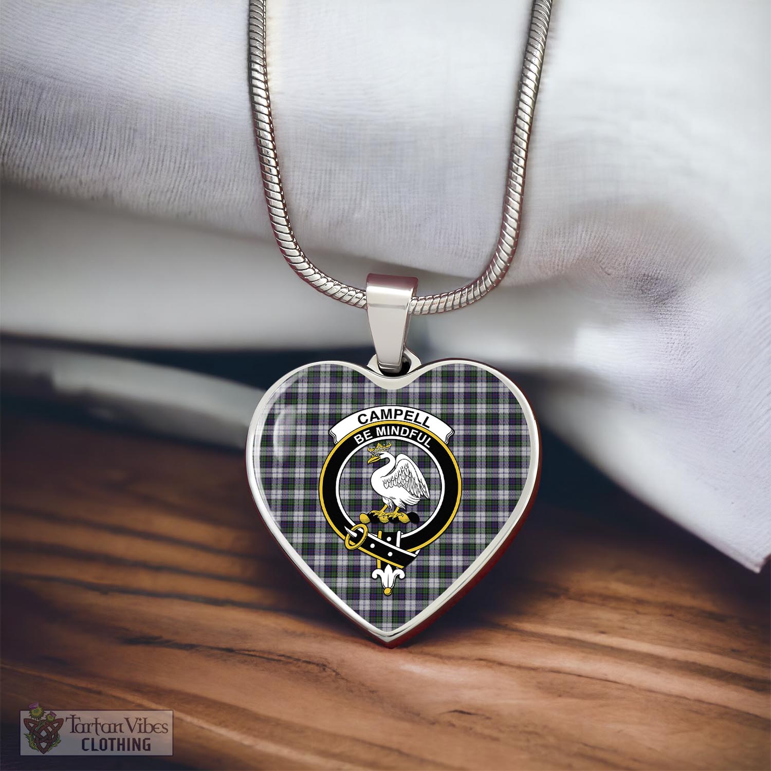 Tartan Vibes Clothing Campbell of Cawdor Dress Tartan Heart Necklace with Family Crest