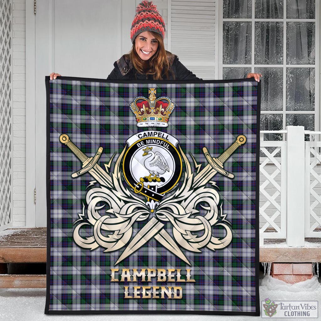 Tartan Vibes Clothing Campbell of Cawdor Dress Tartan Quilt with Clan Crest and the Golden Sword of Courageous Legacy