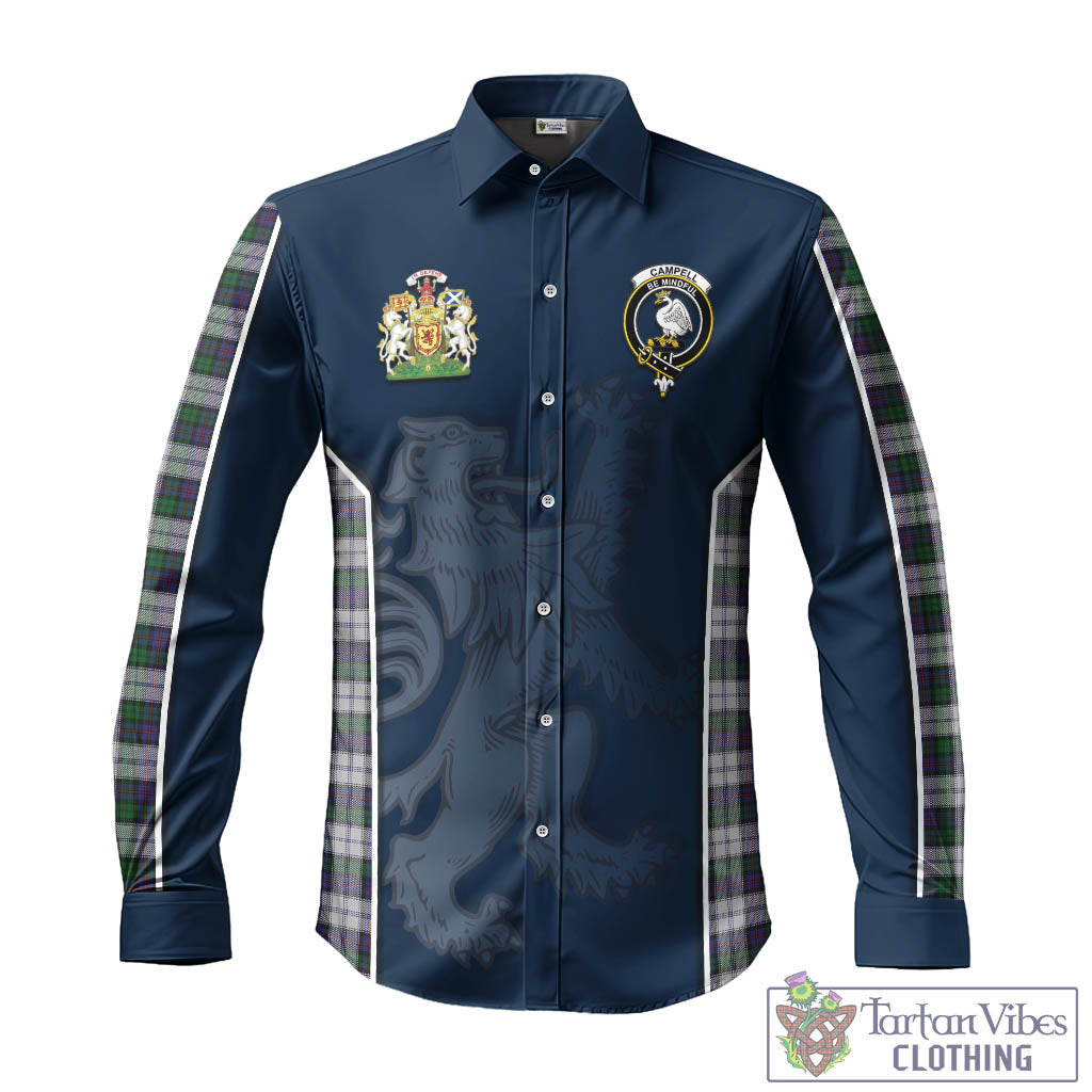 Tartan Vibes Clothing Campbell of Cawdor Dress Tartan Long Sleeve Button Up Shirt with Family Crest and Lion Rampant Vibes Sport Style