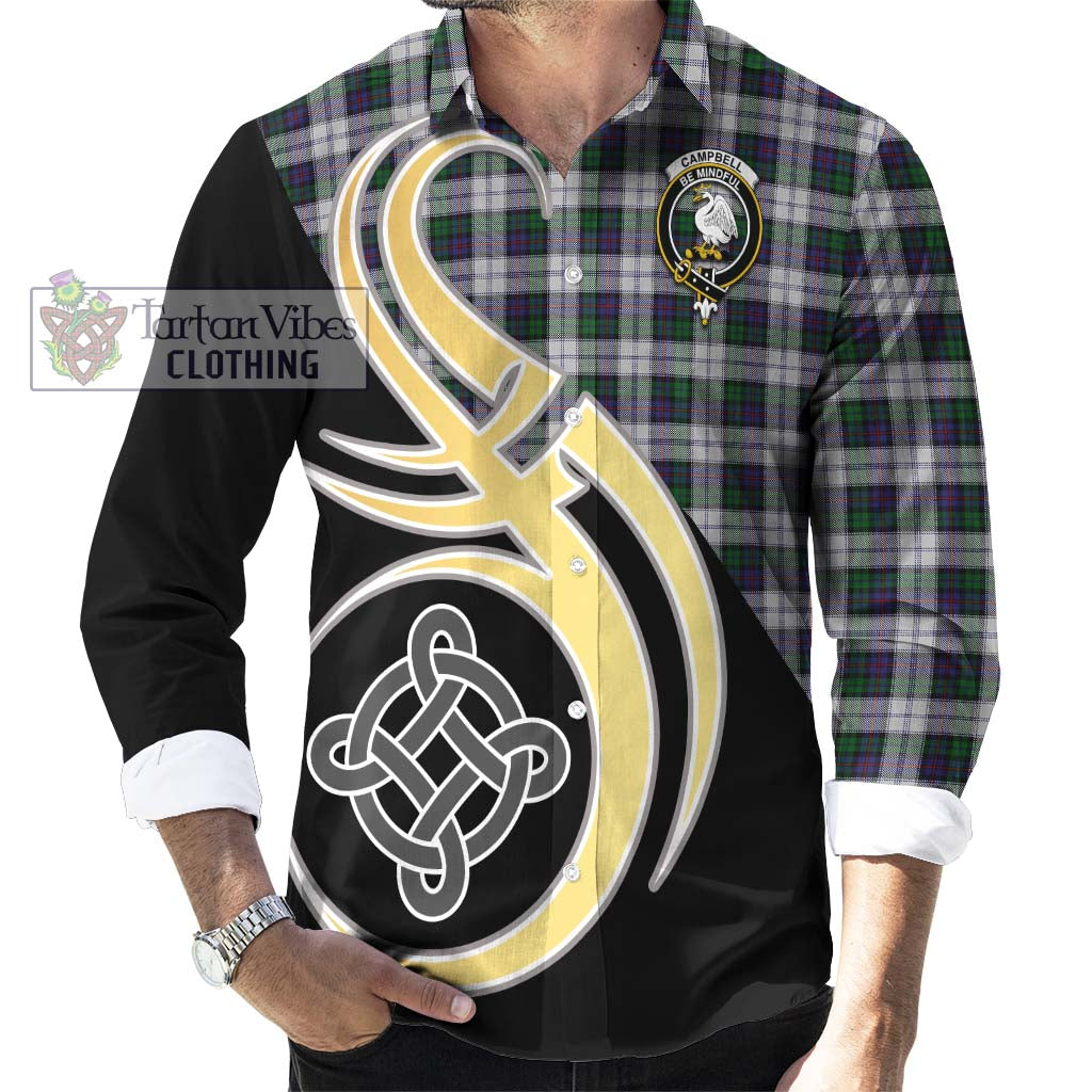 Campbell of Cawdor Dress Tartan Long Sleeve Button Shirt with Family Crest and Celtic Symbol Style - Tartan Vibes Clothing