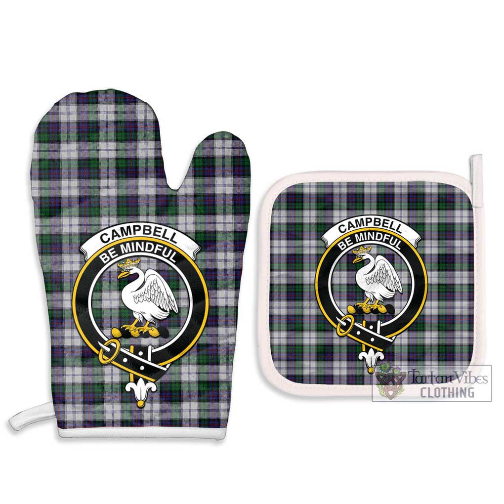 Campbell of Cawdor Dress Tartan Combo Oven Mitt & Pot-Holder with Family Crest Combo 1 Oven Mitt & 2 Pot-Holder White - Tartan Vibes Clothing