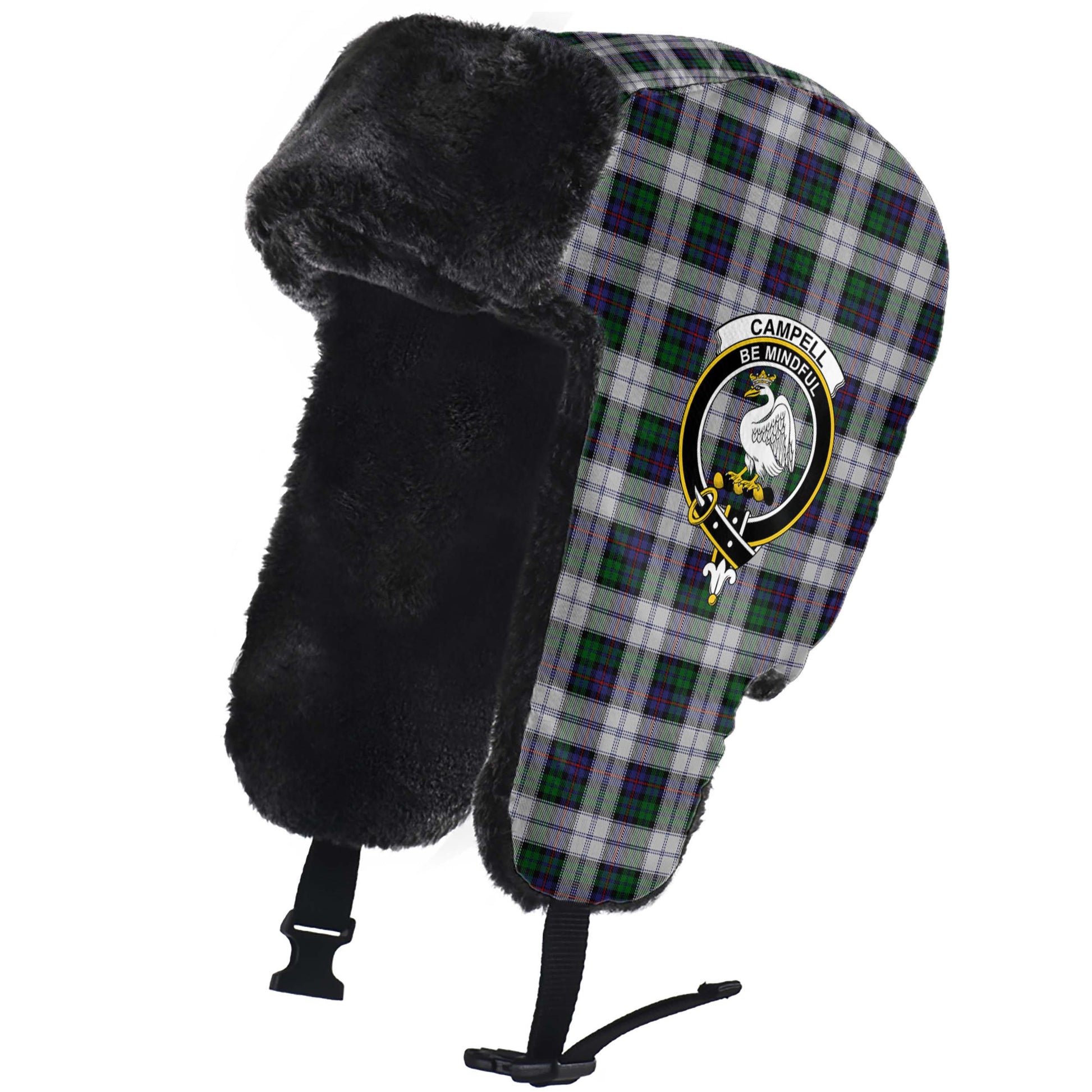 Campbell of Cawdor Dress Tartan Winter Trapper Hat with Family Crest - Tartanvibesclothing