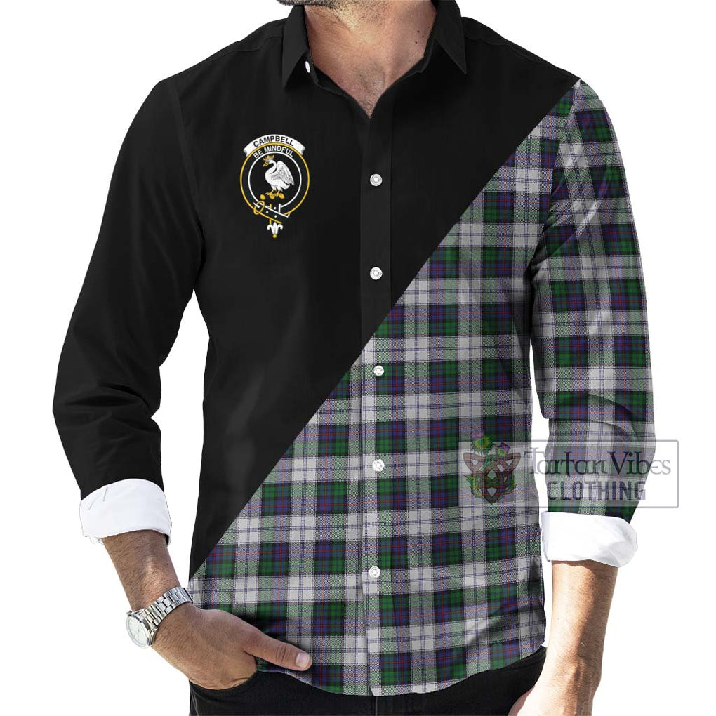 Campbell of Cawdor Dress Tartan Long Sleeve Button Shirt with Family Crest and Military Logo Style - Tartanvibesclothing Shop